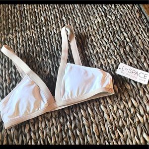 L space Farrah colorblock bikini top white & tan nwt xs